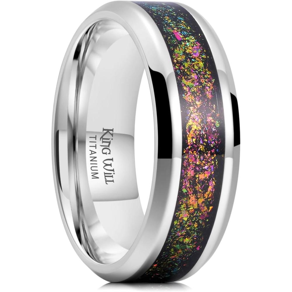 imageKing Will Titanium Wedding Band for Men Women8mm Black Titanium Rings with Multicolor Foils Inlay Durable Wedding Rings with Domed ampamp Flat Cut Style Comfort Fit Size 713BSliverGreen