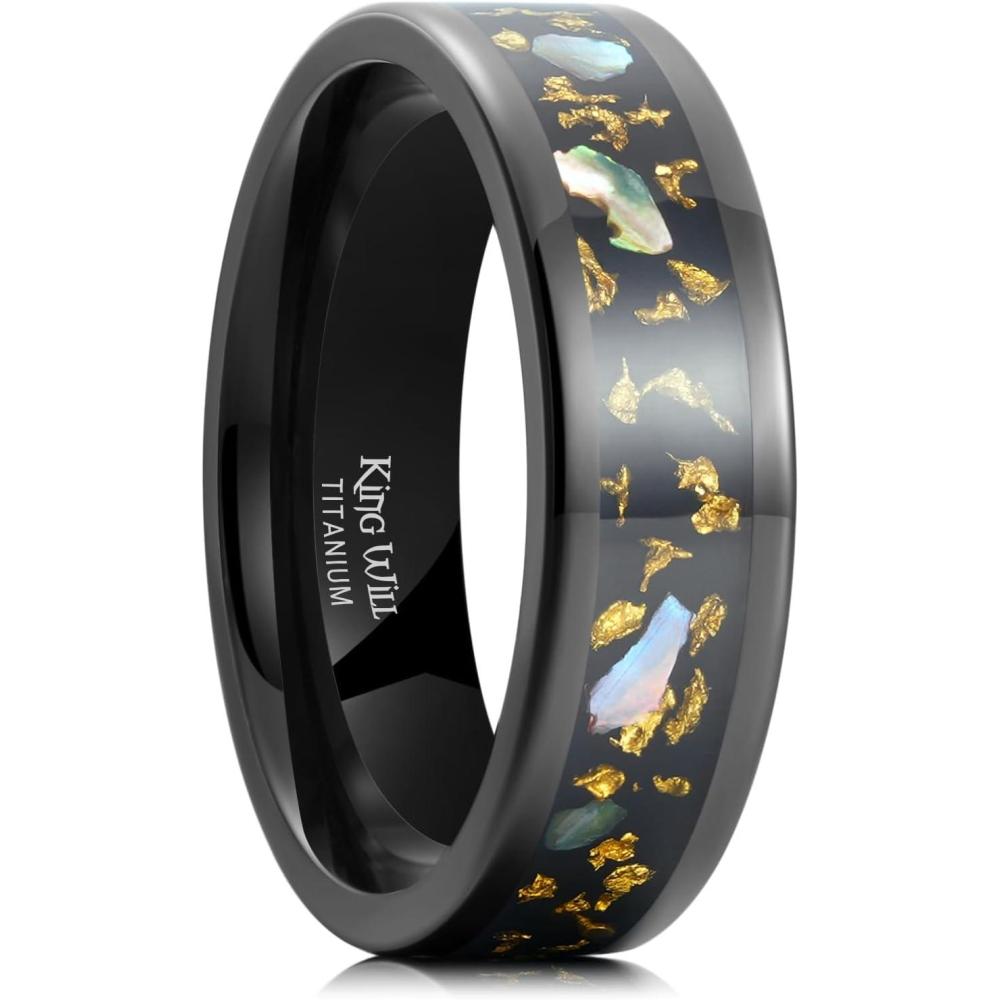 imageKing Will Titanium Wedding Band for Men Women8mm Black Titanium Rings with Multicolor Foils Inlay Durable Wedding Rings with Domed ampamp Flat Cut Style Comfort Fit Size 713CBlackGoldGreen