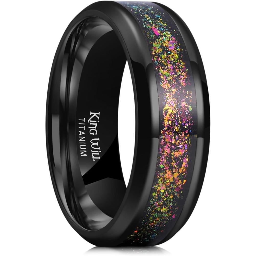 imageKing Will Titanium Wedding Band for Men Women8mm Black Titanium Rings with Multicolor Foils Inlay Durable Wedding Rings with Domed ampamp Flat Cut Style Comfort Fit Size 713BBlackGreen