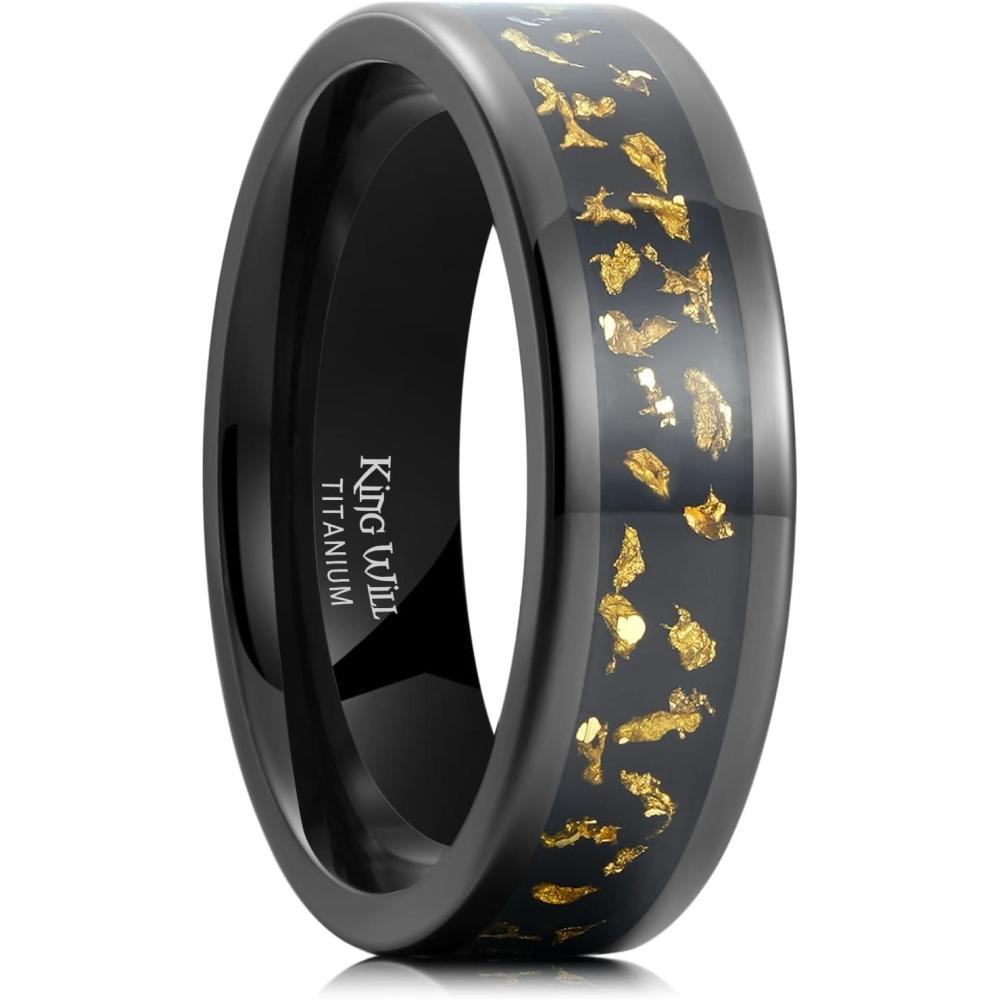 imageKing Will Titanium Wedding Band for Men Women8mm Black Titanium Rings with Multicolor Foils Inlay Durable Wedding Rings with Domed ampamp Flat Cut Style Comfort Fit Size 713CBlackGold