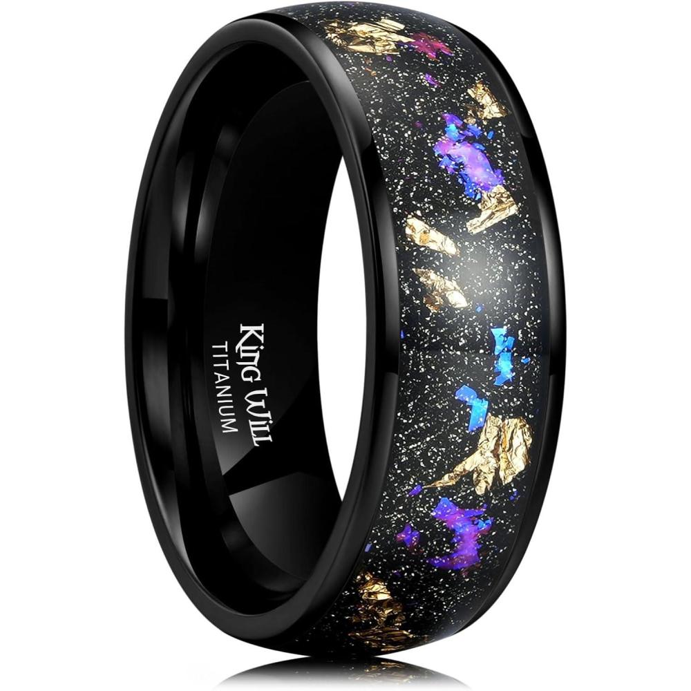 imageKing Will Titanium Wedding Band for Men Women8mm Black Titanium Rings with Multicolor Foils Inlay Durable Wedding Rings with Domed ampamp Flat Cut Style Comfort Fit Size 713ABlackGoldPurple