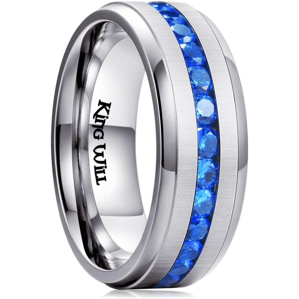 imageKing Will Titanium Wedding Band for Men Women8mm BlackSilverGold Wedding Ring with Cubic Zirconia CZ Inlay Matte Finish Engagement Promise Ring Comfort Fit Size 714Silver