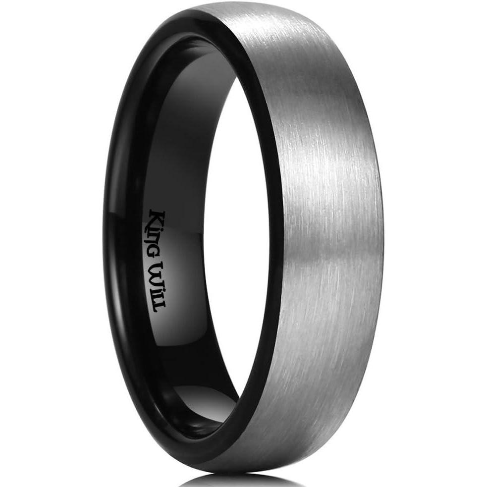 imageKing Will Titanium Wedding Band for Men WomenSliverBlackGold Plated Pure Titanium Wedding Ring 39mm Widths Available Brushed Matte Design Comfort Fit Size 416CInner Black6mm