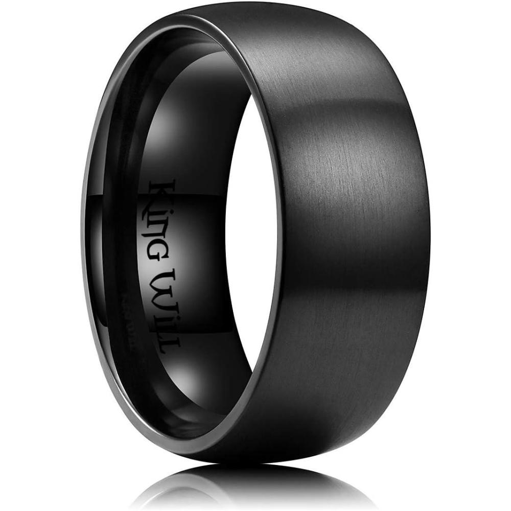 imageKing Will Titanium Wedding Band for Men WomenSliverBlackGold Plated Pure Titanium Wedding Ring 39mm Widths Available Brushed Matte Design Comfort Fit Size 416BAll Black9mm