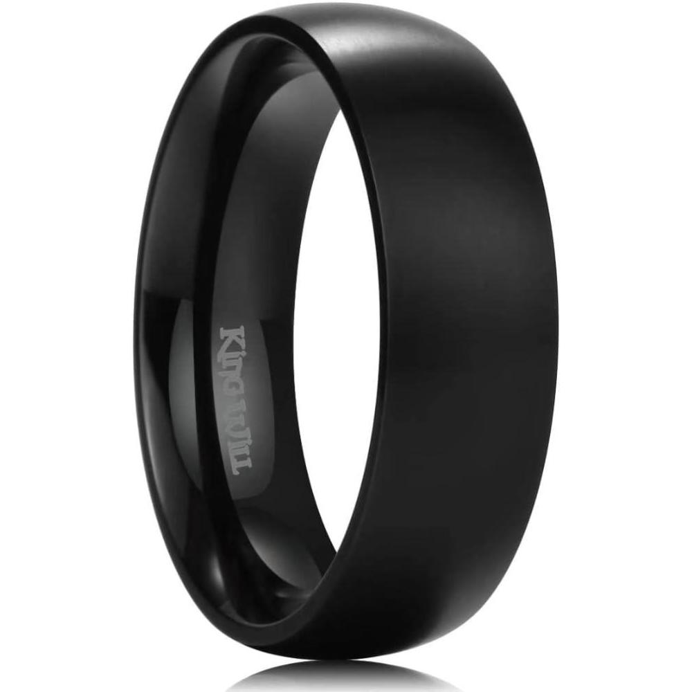 imageKing Will Titanium Wedding Band for Men WomenSliverBlackGold Plated Pure Titanium Wedding Ring 39mm Widths Available Brushed Matte Design Comfort Fit Size 416BAll Black7mm