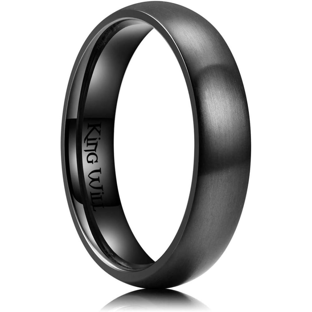 imageKing Will Titanium Wedding Band for Men WomenSliverBlackGold Plated Pure Titanium Wedding Ring 39mm Widths Available Brushed Matte Design Comfort Fit Size 416BAll Black5mm