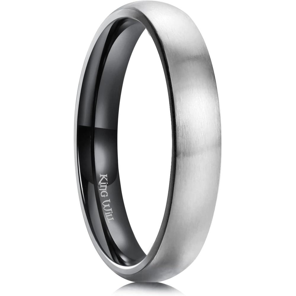 imageKing Will Titanium Wedding Band for Men WomenSliverBlackGold Plated Pure Titanium Wedding Ring 39mm Widths Available Brushed Matte Design Comfort Fit Size 416CInner Black4mm