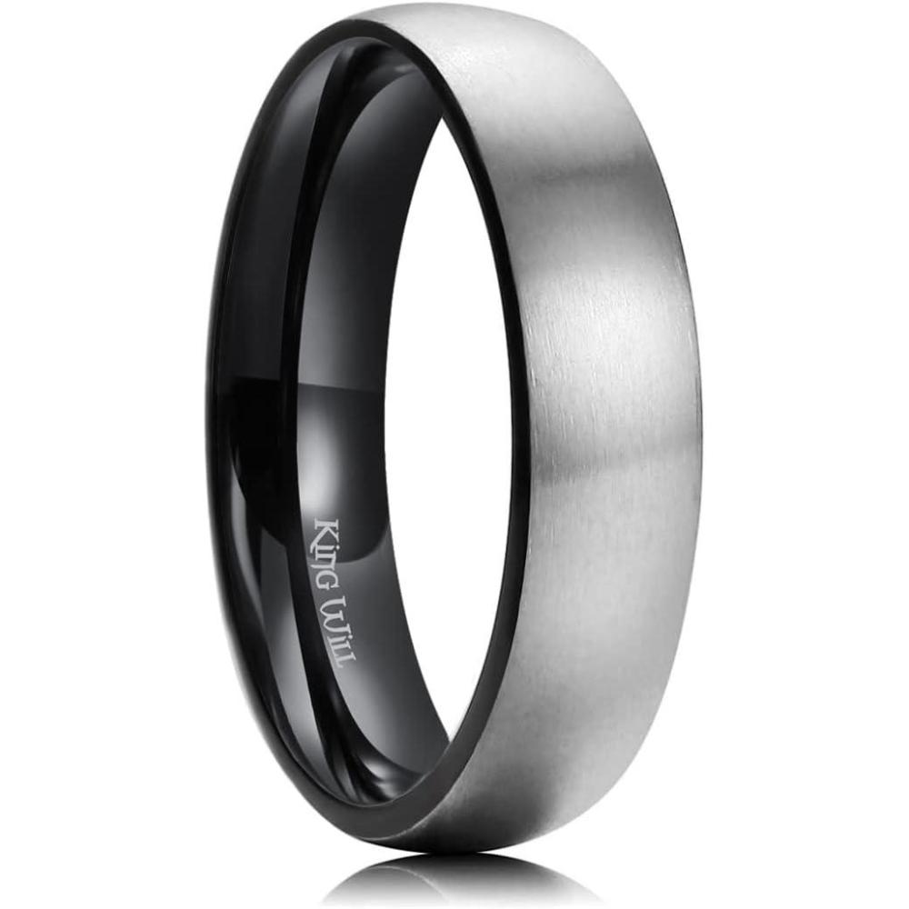 imageKing Will Titanium Wedding Band for Men WomenSliverBlackGold Plated Pure Titanium Wedding Ring 39mm Widths Available Brushed Matte Design Comfort Fit Size 416CInner Black5mm