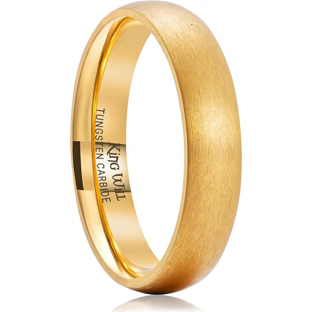 imageKing Will Titanium Wedding Band for Men WomenSliverBlackGold Plated Pure Titanium Wedding Ring 39mm Widths Available Brushed Matte Design Comfort Fit Size 416DAll Gold5mm