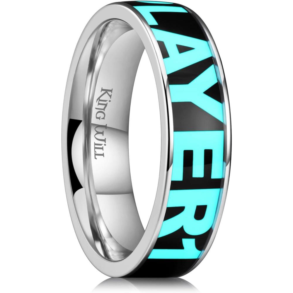 imageKing Will Titanium Wedding Ring for Men BlueGreen Game Player 12 Glowinthedark Ring for Couple Luminous Ring Gift for Him 6mm WidthBlue 6mm