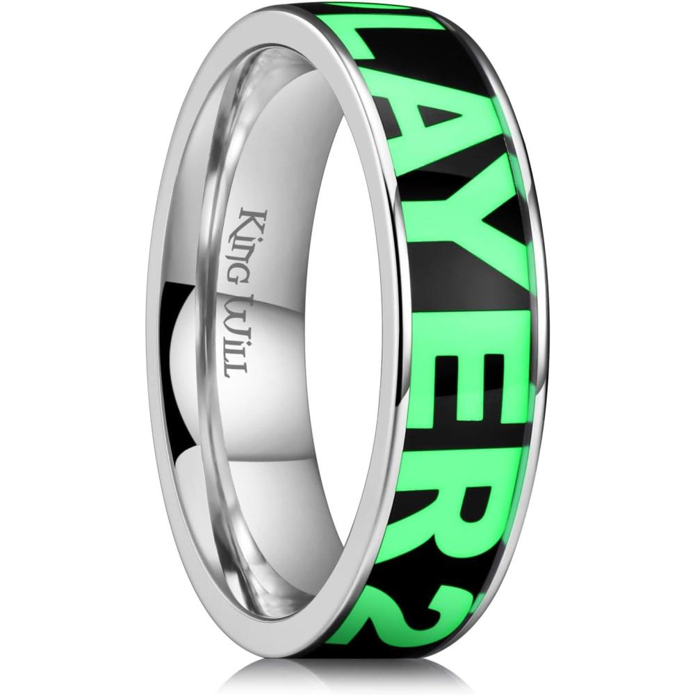 imageKing Will Titanium Wedding Ring for Men BlueGreen Game Player 12 Glowinthedark Ring for Couple Luminous Ring Gift for Him 6mm WidthGreen 6mm