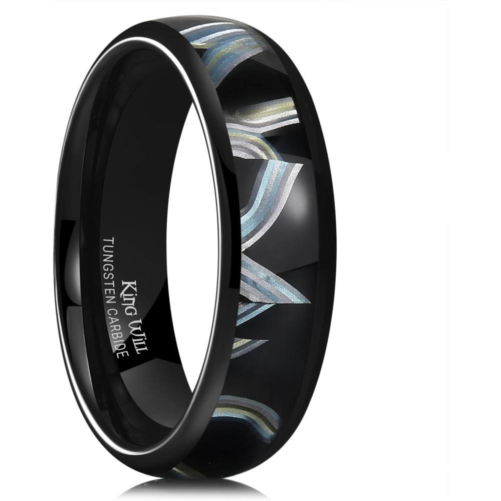 imageKing Will Tungsten Carbide Rings for Men Black Mens Wedding Band Colorful Shell Inlay Domed PolishedColorful Horizontal