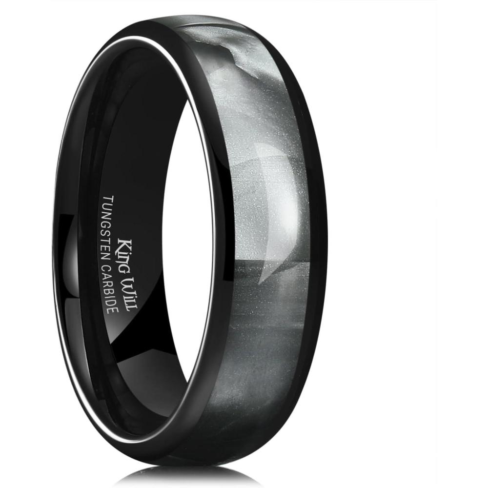 imageKing Will Tungsten Carbide Rings for Men Black Mens Wedding Band Colorful Shell Inlay Domed PolishedGrey