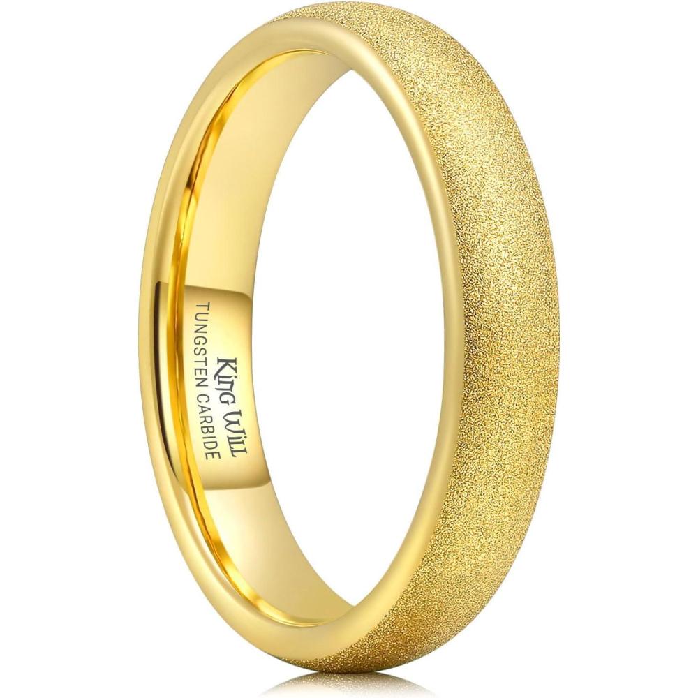 imageKing Will Tungsten Carbide Wedding Band for Men 8mm Black High Polished Domed Blue Green Gold 3D Stars Inlay Mens Ring for Everyday Wear Comfort Fit Size 714Gold