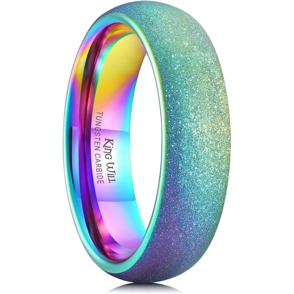 imageKing Will Tungsten Carbide Wedding Band for Men 8mm Black High Polished Domed Blue Green Gold 3D Stars Inlay Mens Ring for Everyday Wear Comfort Fit Size 714Green