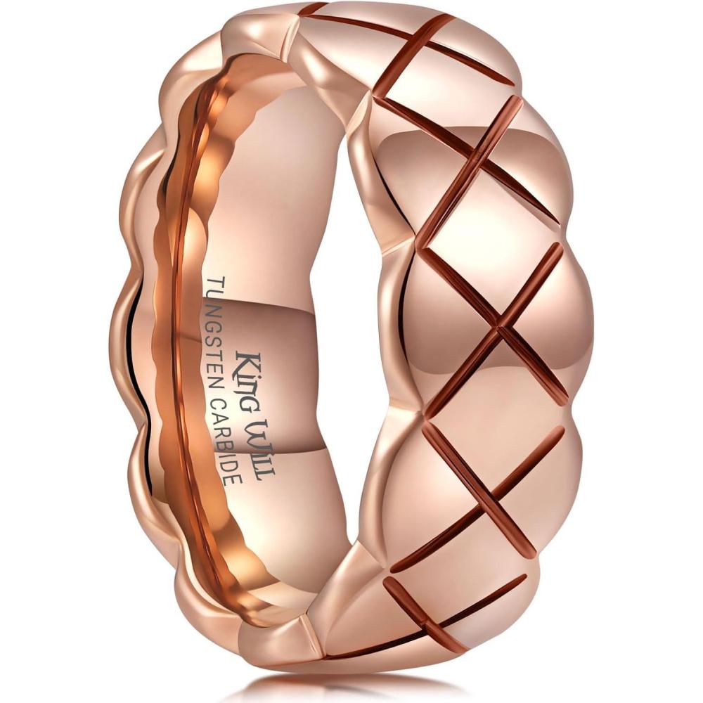 imageKing Will Tungsten Carbide Wedding Band for Men Women 8mm GoldBlack Plated Wedding Ring with Notch Design Comfort Fit Promise Ring Size 714Rose Gold