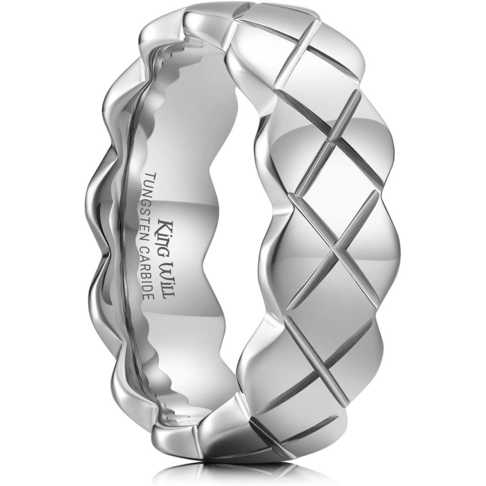 imageKing Will Tungsten Carbide Wedding Band for Men Women 8mm GoldBlack Plated Wedding Ring with Notch Design Comfort Fit Promise Ring Size 714Sliver