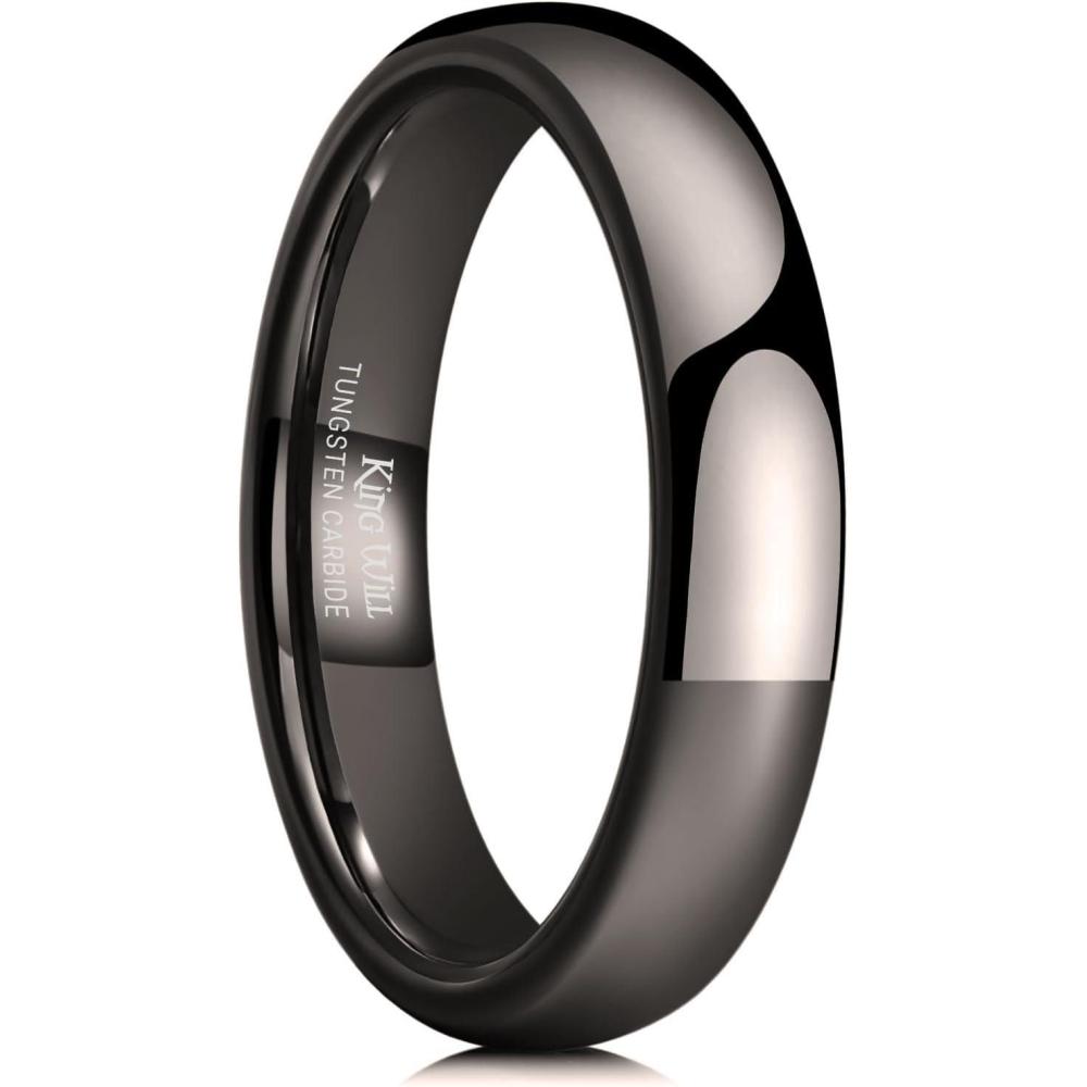 imageKing Will Tungsten Carbide Wedding Band for Men Women Promise Rings for Couples Domed High Polish4mmGunmetal