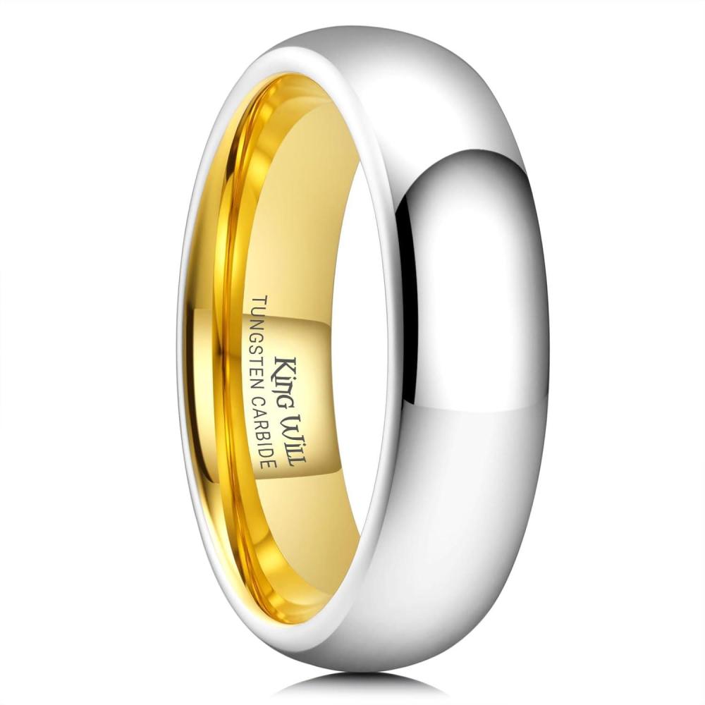 imageKing Will Tungsten Carbide Wedding Band for Men Women Promise Rings for Couples Domed High Polish6mm Silver  Gold
