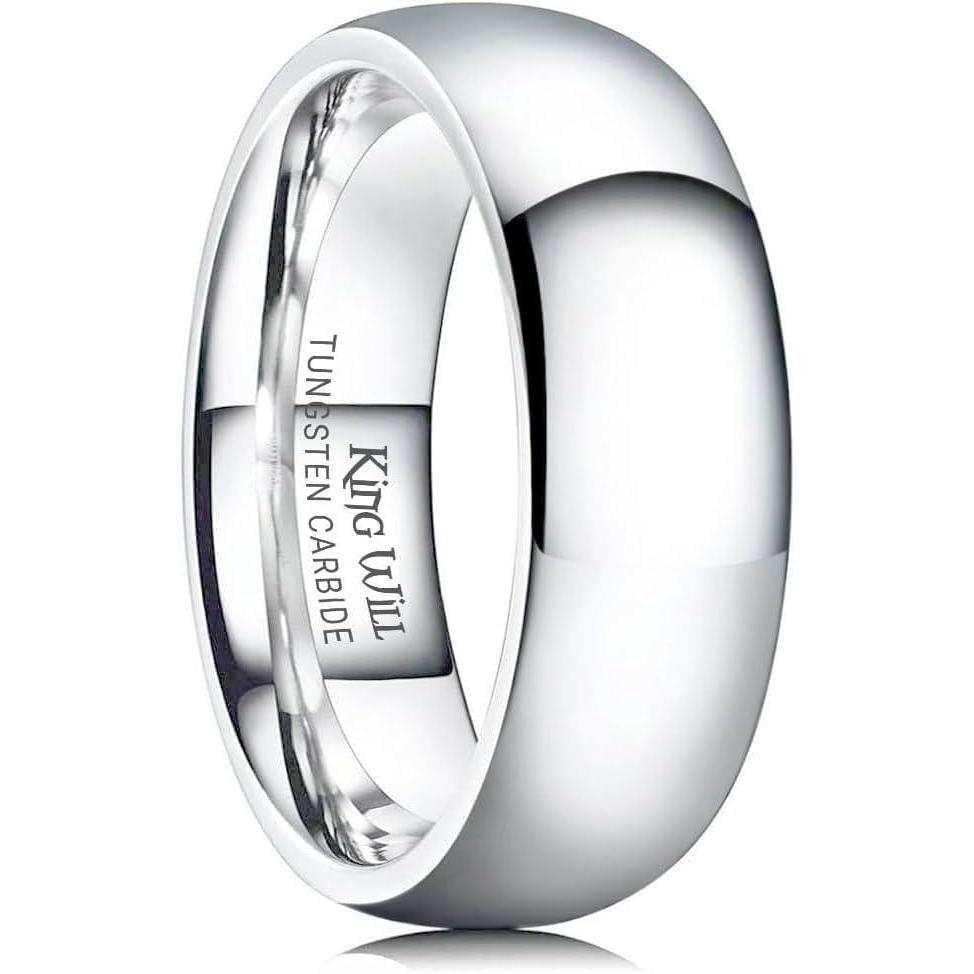 imageKing Will Tungsten Carbide Wedding Band for Men Women Promise Rings for Couples Domed High Polish7mmSilver