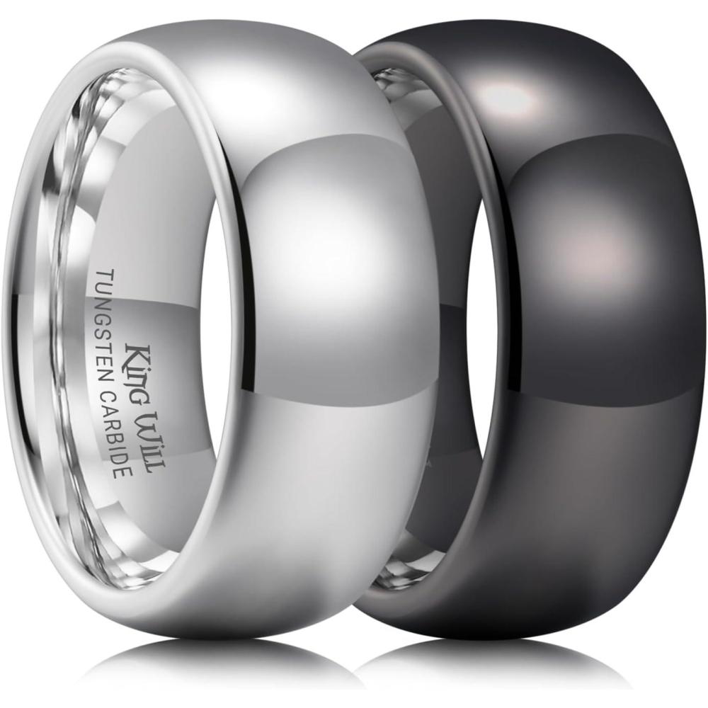 imageKing Will Tungsten Carbide Wedding Band for Men Women Promise Rings for Couples Domed High Polish8mm 2PCSilver  Gunmetal