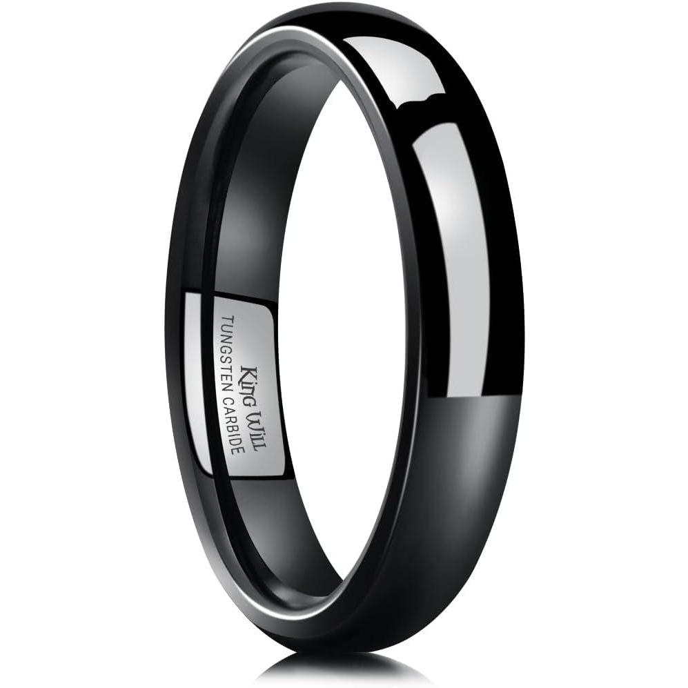 imageKing Will Tungsten Carbide Wedding Band for Men Women Promise Rings for Couples Domed High PolishBlack4mm