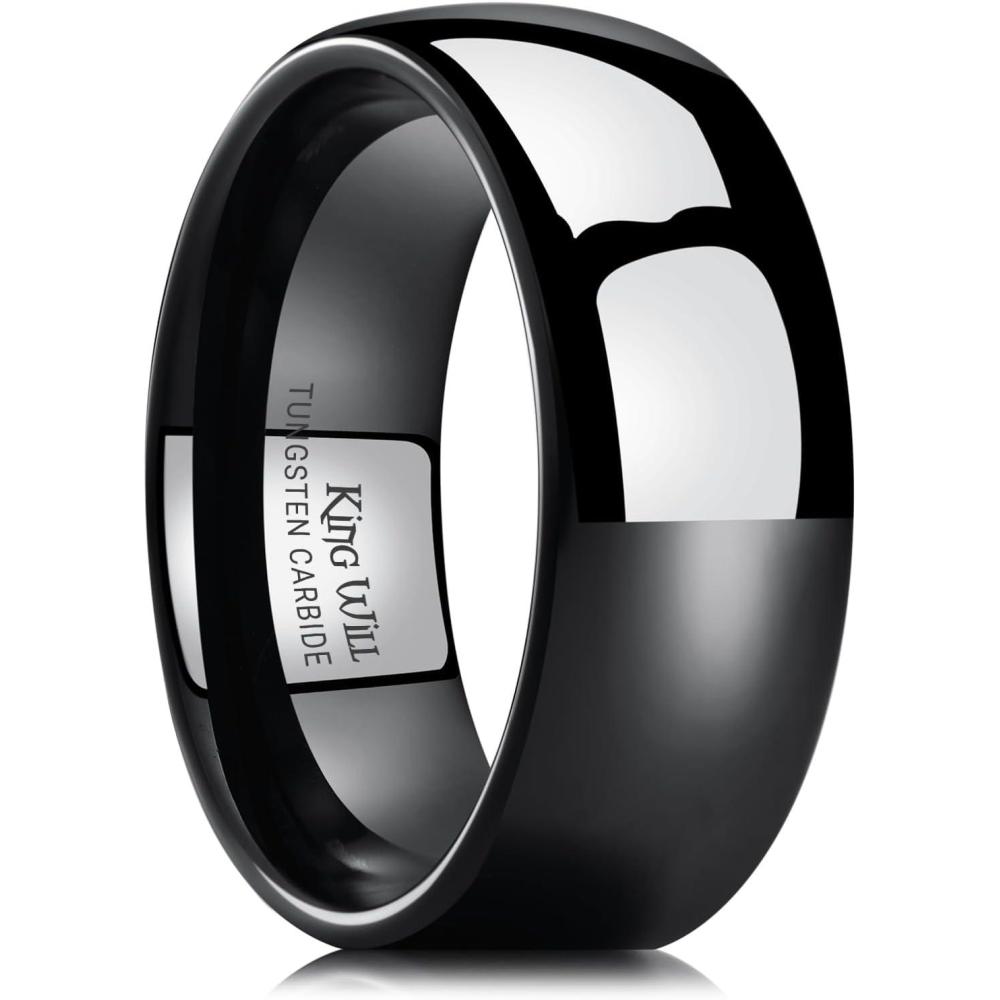 imageKing Will Tungsten Carbide Wedding Band for Men Women Promise Rings for Couples Domed High PolishBlack8mm