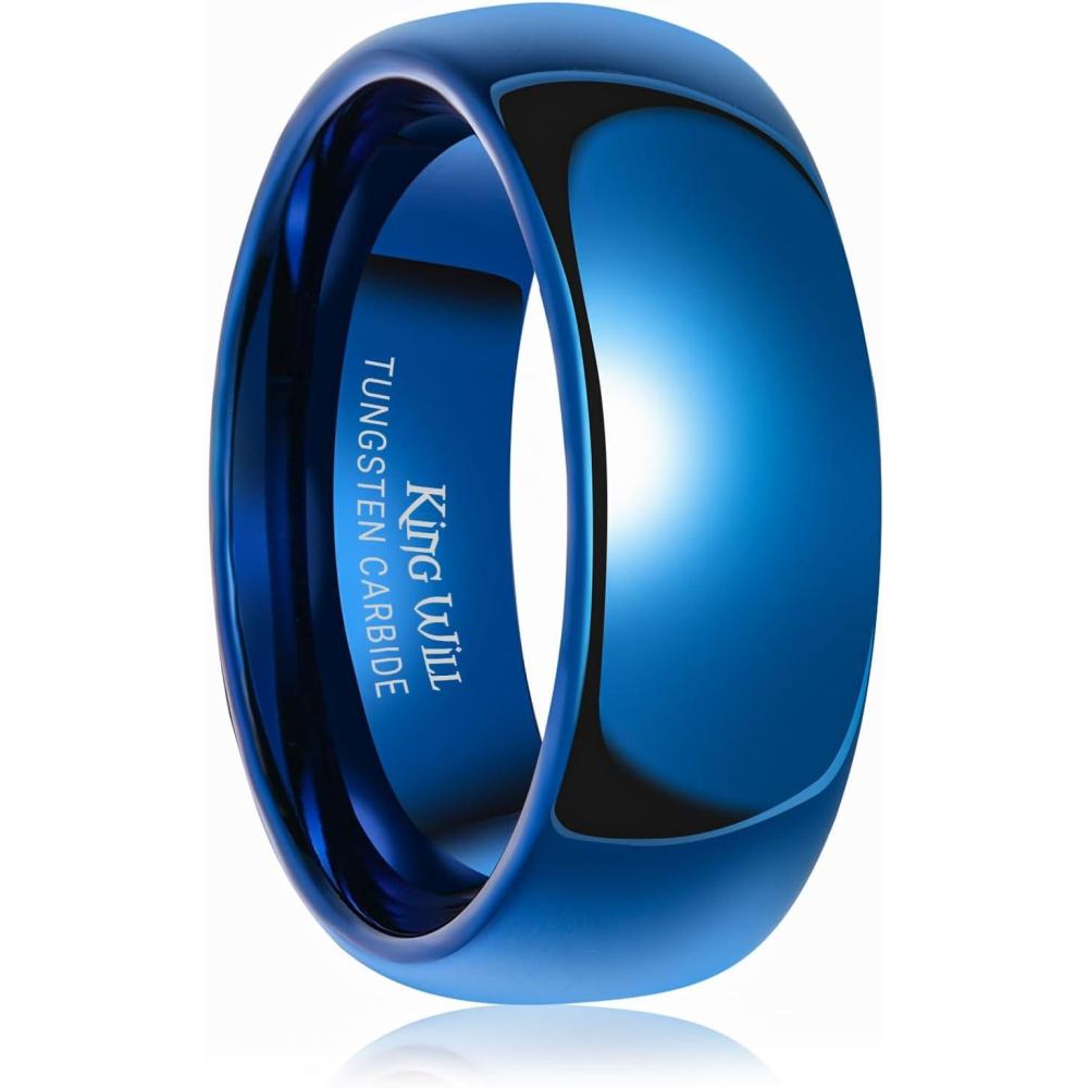 imageKing Will Tungsten Carbide Wedding Band for Men Women Promise Rings for Couples Domed High PolishBlue8mm