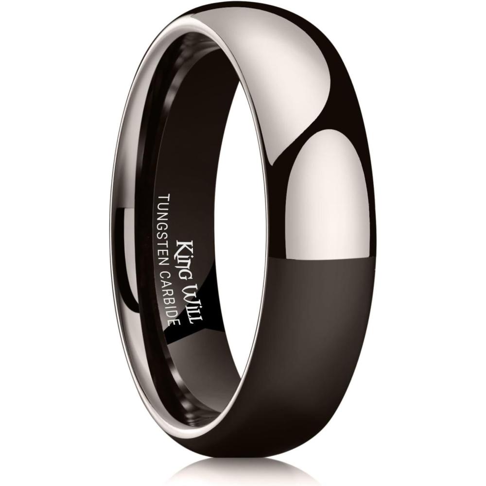 imageKing Will Tungsten Carbide Wedding Band for Men Women Promise Rings for Couples Domed High PolishGunmetal6mm