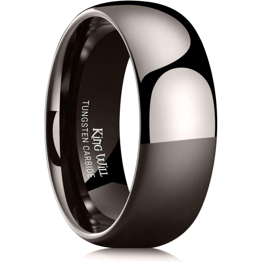 imageKing Will Tungsten Carbide Wedding Band for Men Women Promise Rings for Couples Domed High PolishGunmetal8mm
