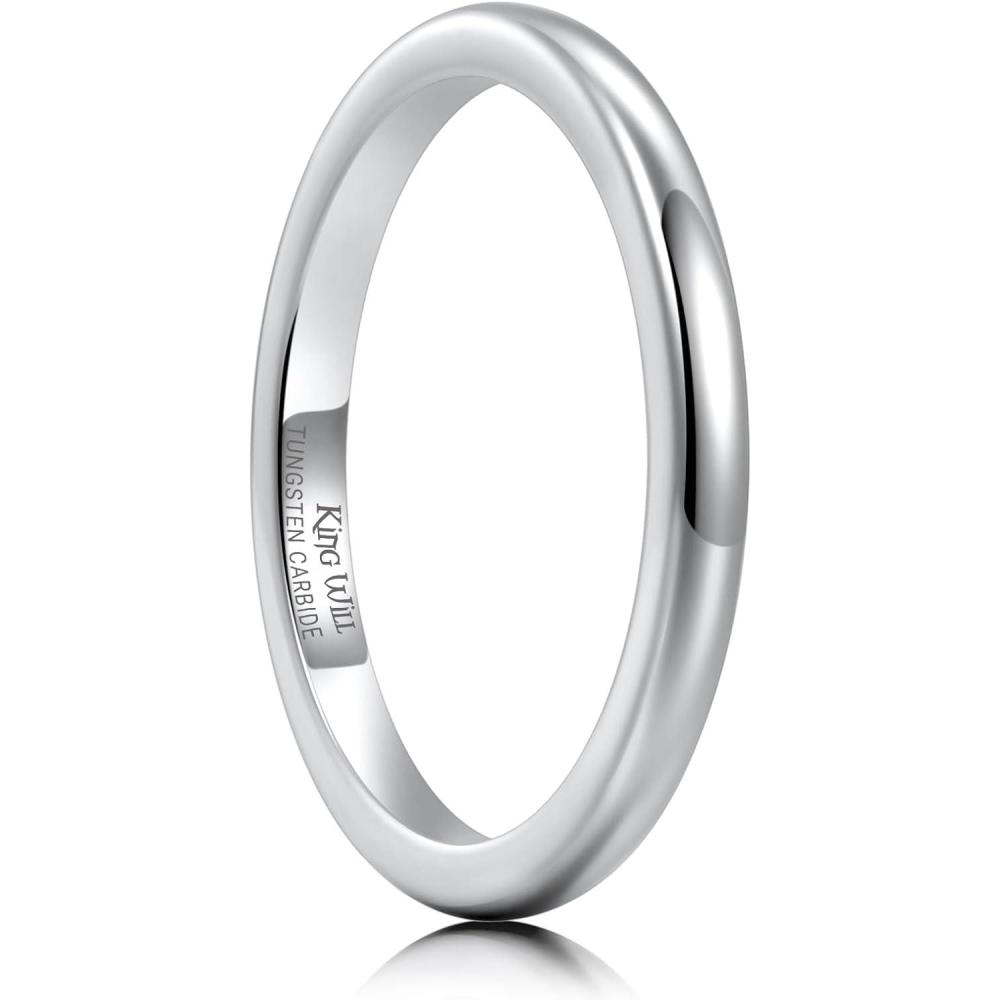 imageKing Will Tungsten Carbide Wedding Band for Men Women Promise Rings for Couples Domed High PolishSilver2mm