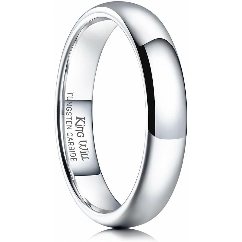 imageKing Will Tungsten Carbide Wedding Band for Men Women Promise Rings for Couples Domed High PolishSilver4mm