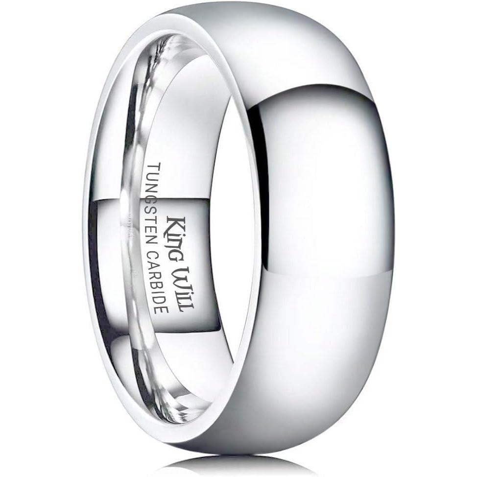 imageKing Will Tungsten Carbide Wedding Band for Men Women Promise Rings for Couples Domed High PolishSilver8mm