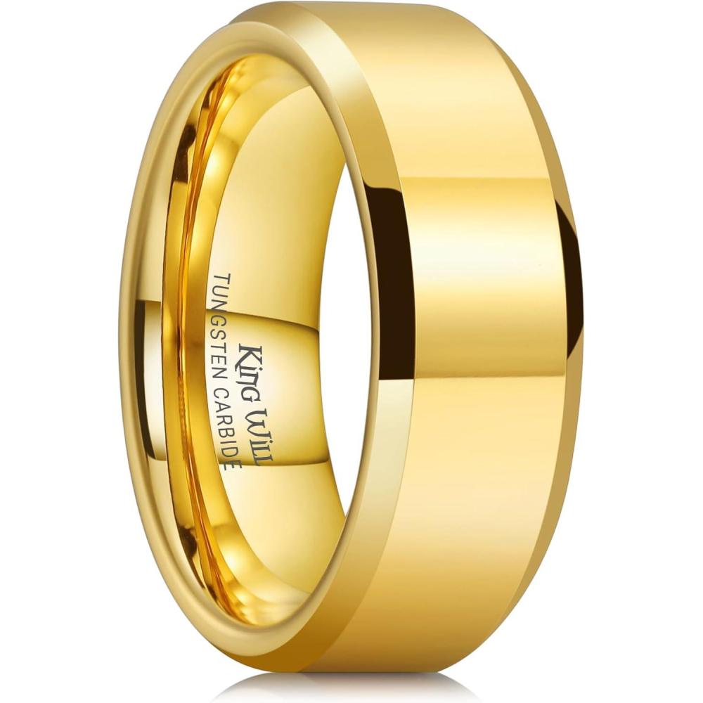 imageKing Will Tungsten Carbide Wedding Band for Men Women468mm Width 14K Gold Plated Tungsten Wedding Ring Matte Brushed ampamp High Polished Style Comfort Fit Wedding Band Size 614C8mm Polish