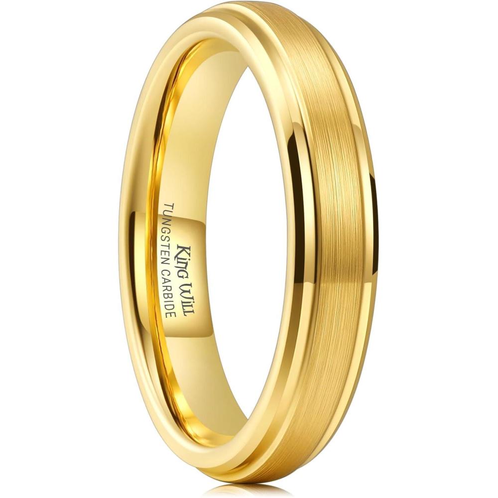 imageKing Will Tungsten Carbide Wedding Band for Men Women468mm Width 14K Gold Plated Tungsten Wedding Ring Matte Brushed ampamp High Polished Style Comfort Fit Wedding Band Size 614A4mm
