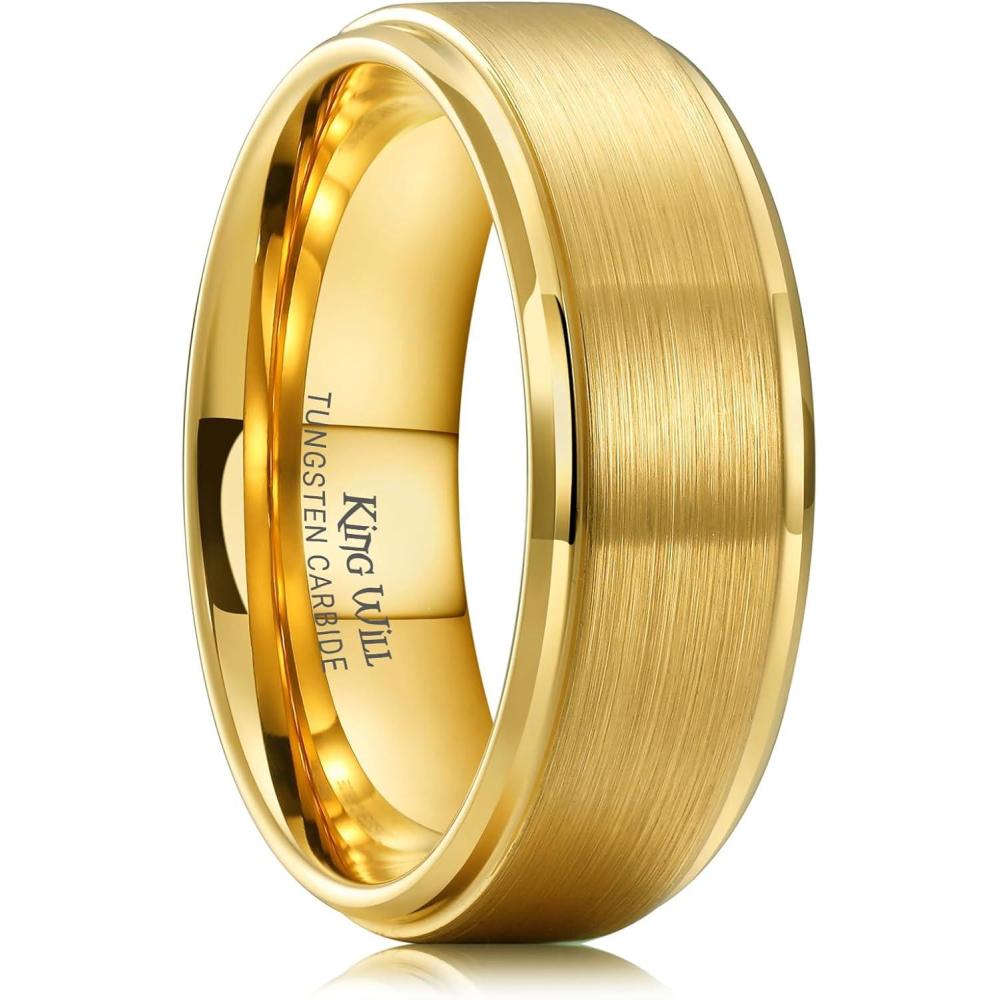 imageKing Will Tungsten Carbide Wedding Band for Men Women468mm Width 14K Gold Plated Tungsten Wedding Ring Matte Brushed ampamp High Polished Style Comfort Fit Wedding Band Size 614A8mm