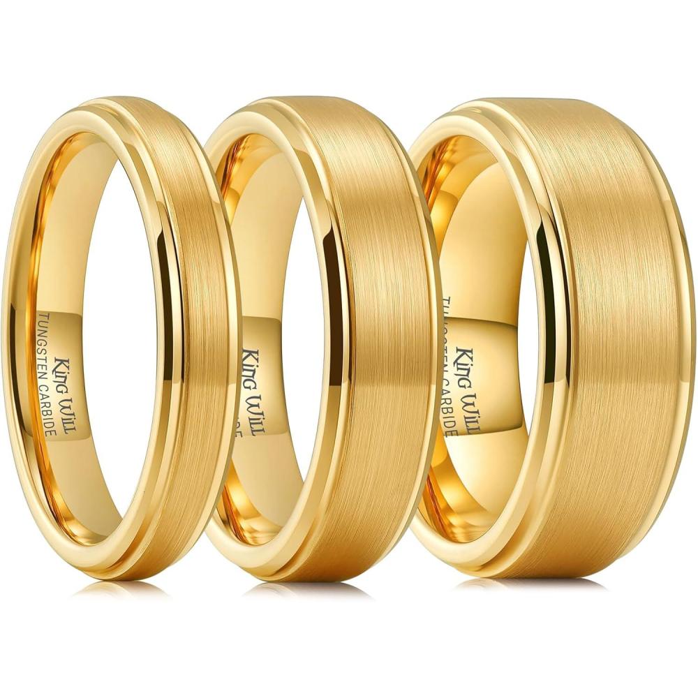 imageKing Will Tungsten Carbide Wedding Band for Men Women468mm Width 14K Gold Plated Tungsten Wedding Ring Matte Brushed ampamp High Polished Style Comfort Fit Wedding Band Size 614A4mm6mm8mm