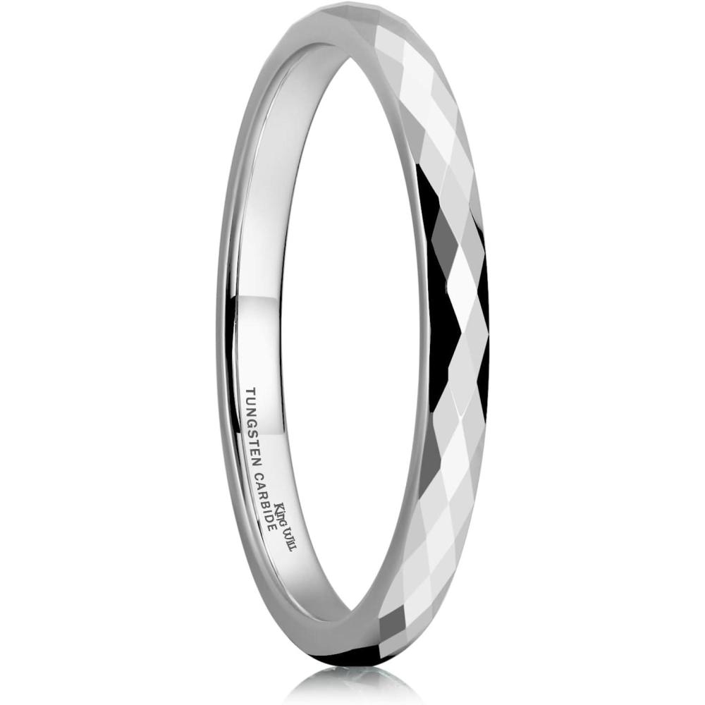 imageKing Will Tungsten Carbide Wedding Ring for Men Women Promise Ring for Couple 2mm4mm6mm BlackSilverGoldRose Gold Multifaceted Shining Luster High Polished Wedding Band Comfort FitSilver2mm
