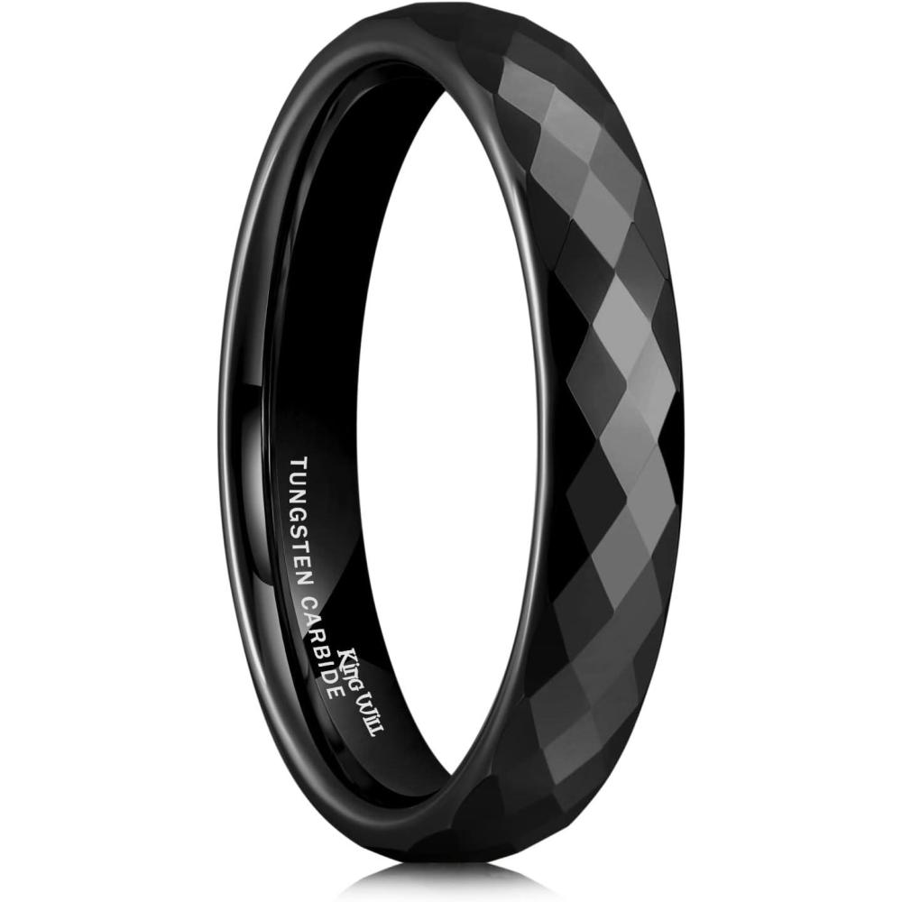 imageKing Will Tungsten Carbide Wedding Ring for Men Women Promise Ring for Couple 2mm4mm6mm BlackSilverGoldRose Gold Multifaceted Shining Luster High Polished Wedding Band Comfort FitBlack4mm