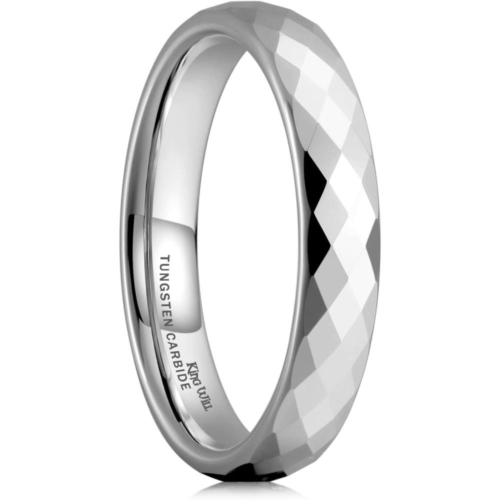 imageKing Will Tungsten Carbide Wedding Ring for Men Women Promise Ring for Couple 2mm4mm6mm BlackSilverGoldRose Gold Multifaceted Shining Luster High Polished Wedding Band Comfort FitSilver4mm