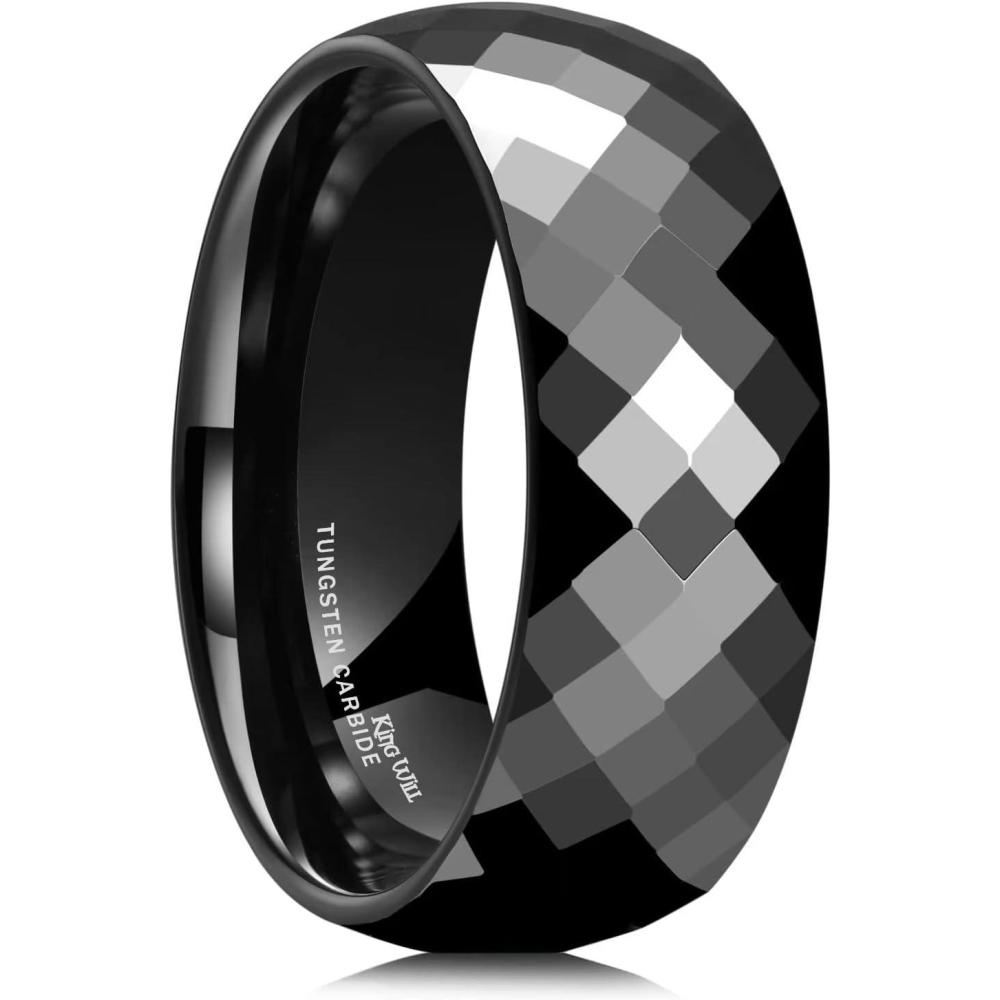 imageKing Will Tungsten Carbide Wedding Ring for Men Women Promise Ring for Couple 2mm4mm6mm BlackSilverGoldRose Gold Multifaceted Shining Luster High Polished Wedding Band Comfort FitBlack 8mm
