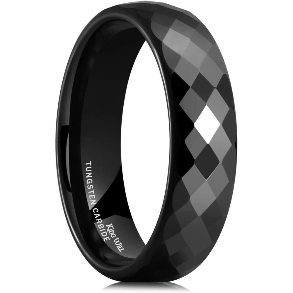 imageKing Will Tungsten Carbide Wedding Ring for Men Women Promise Ring for Couple 2mm4mm6mm BlackSilverGoldRose Gold Multifaceted Shining Luster High Polished Wedding Band Comfort FitBlack6mm