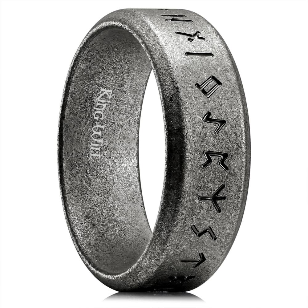 imageKing Will Viking Stainless Steel Wedding Band 8mm Men Ring with Tree of Life Rune Design and Abalone Shell Inlay in GreyGoldBlack Vintage FinishComfort Fit Size 714GrayRunesB