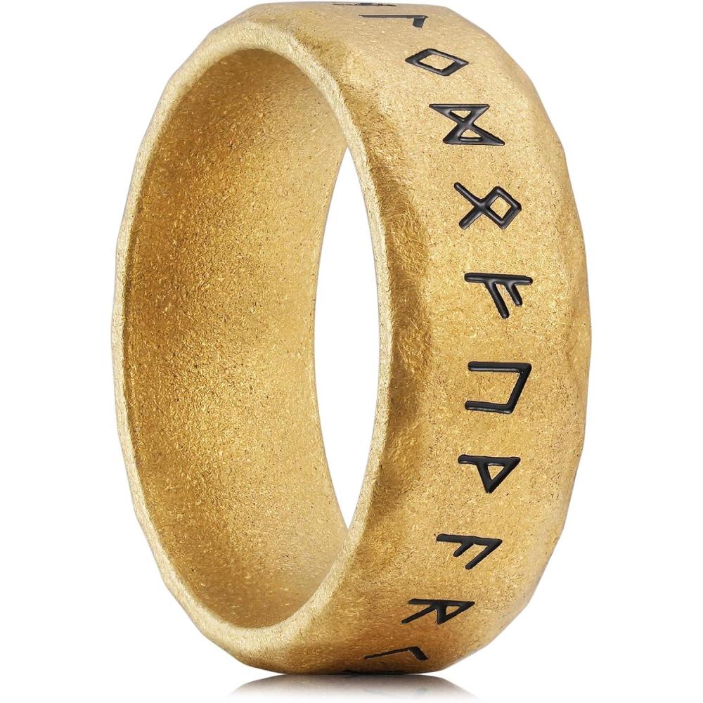 imageKing Will Viking Stainless Steel Wedding Band  8mm Men Ring with Tree of Life Rune Design and Abalone Shell Inlay in GreyGoldBlack Vintage FinishComfort Fit Size 714GoldRunesA
