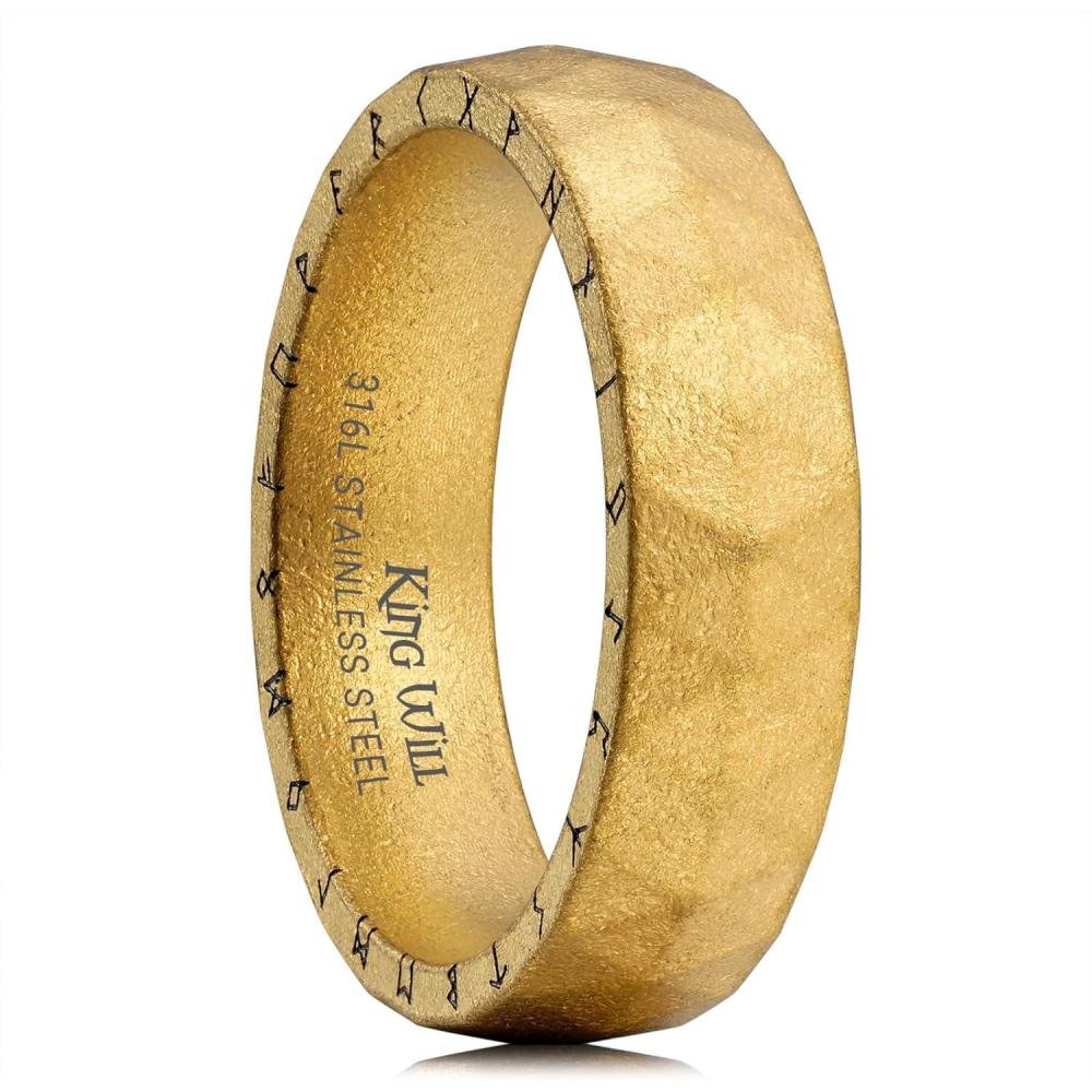 imageKing Will Viking Stainless Steel Wedding Band  8mm Men Ring with Tree of Life Rune Design and Abalone Shell Inlay in GreyGoldBlack Vintage FinishComfort Fit Size 714GoldRunesC