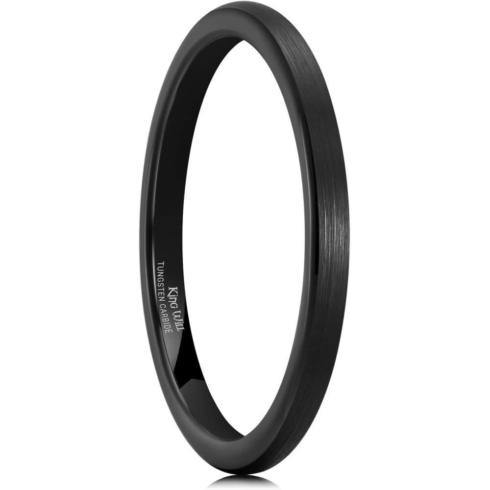 imageKing Will Wedding Band for Men Women 24678mm Domed Matte Brushed Tungsten Carbide Rings SolidDual Color Engagement Rings Comfort FitBlack2mm