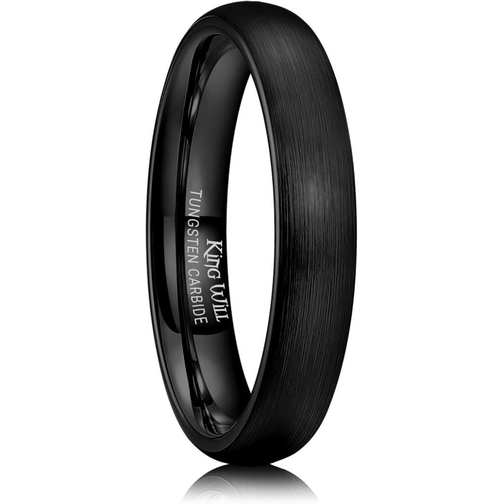 imageKing Will Wedding Band for Men Women 24678mm Domed Matte Brushed Tungsten Carbide Rings SolidDual Color Engagement Rings Comfort FitBlack4mm