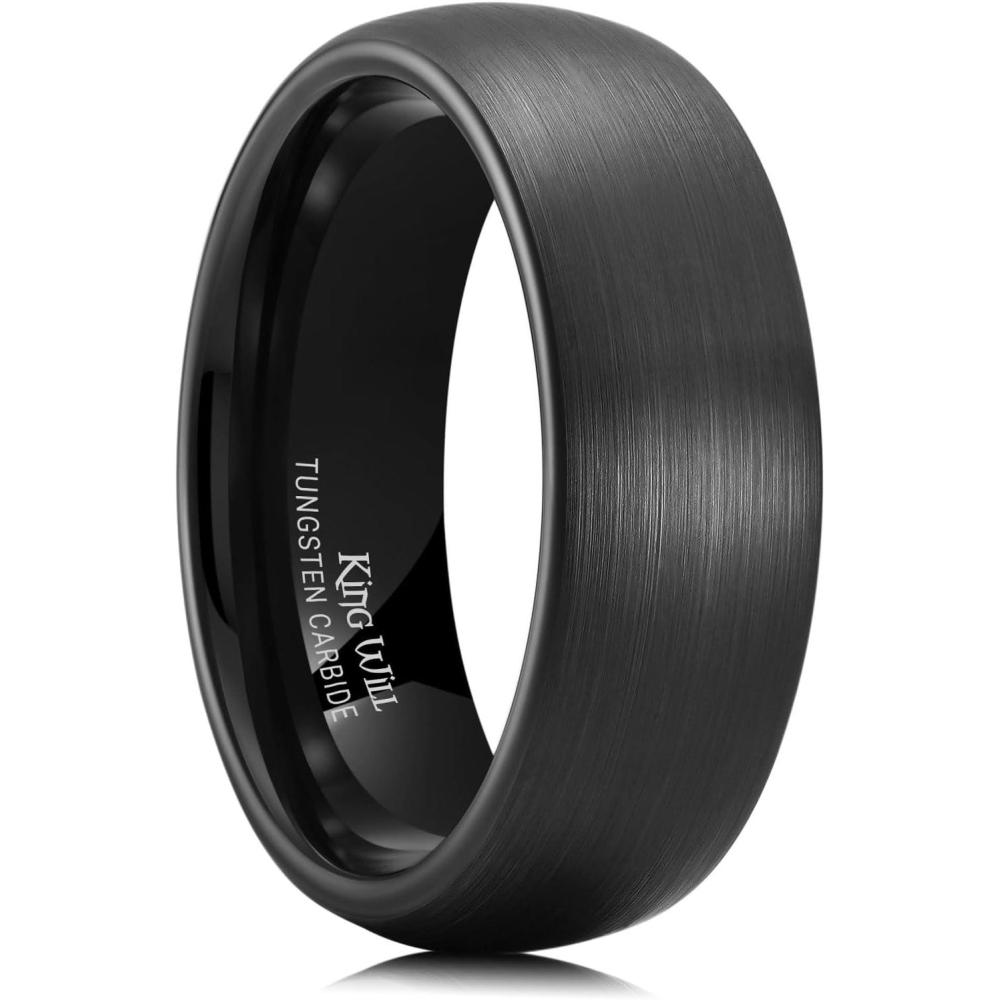 imageKing Will Wedding Band for Men Women 24678mm Domed Matte Brushed Tungsten Carbide Rings SolidDual Color Engagement Rings Comfort FitBlack7mm
