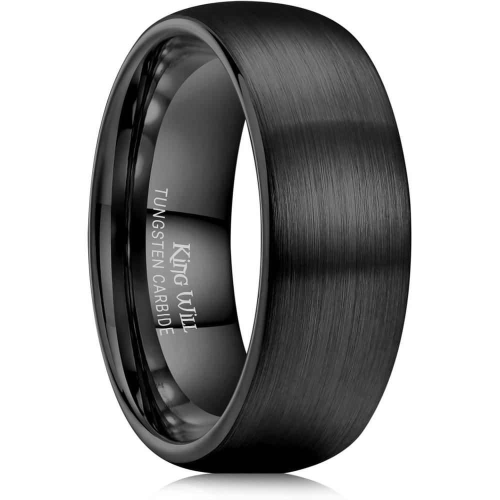imageKing Will Wedding Band for Men Women 24678mm Domed Matte Brushed Tungsten Carbide Rings SolidDual Color Engagement Rings Comfort FitBlack8mm