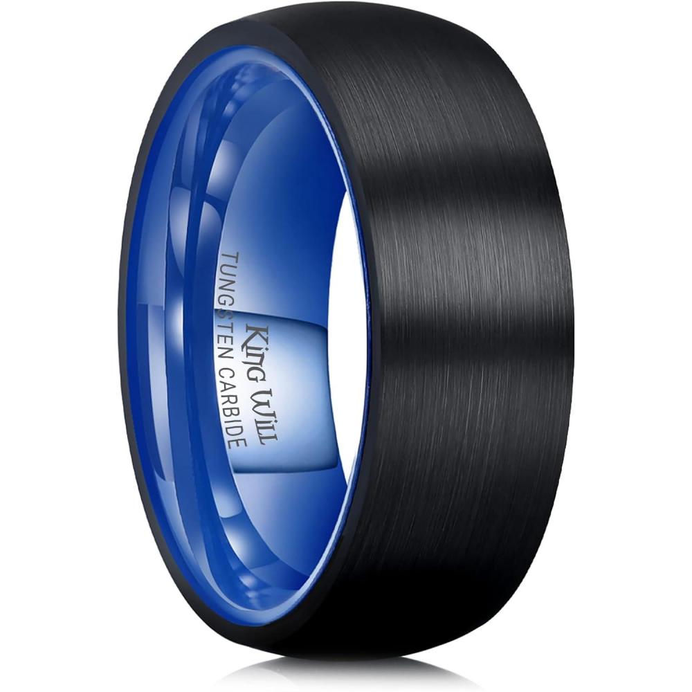 imageKing Will Wedding Band for Men Women 24678mm Domed Matte Brushed Tungsten Carbide Rings SolidDual Color Engagement Rings Comfort FitBlackBlue Ceramic8mm